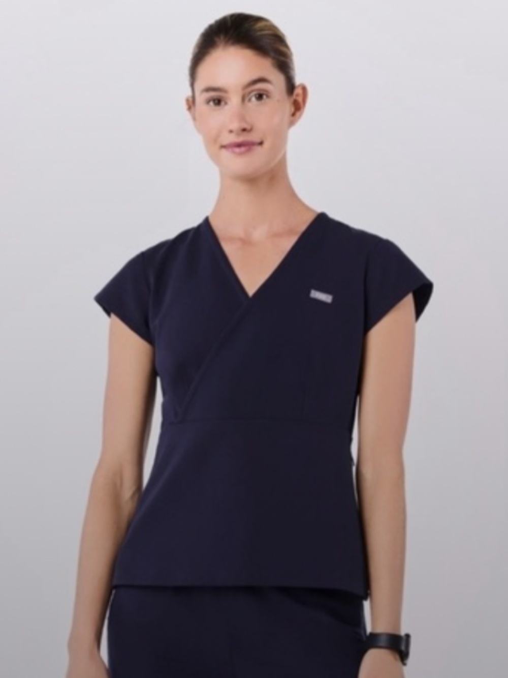 Figs Women's Navy Tivoli Slim Surplice Peplum Scrub Top Medium